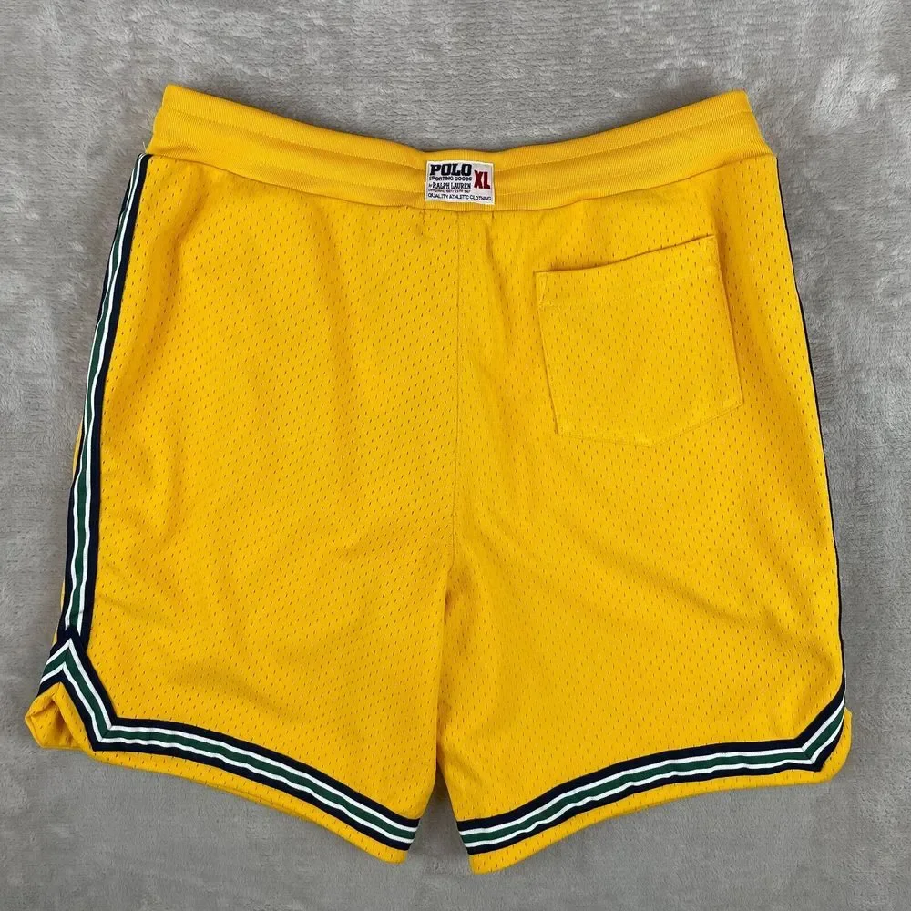 Polo Ralph Lauren Shorts Men XL Yellow Polo Track Team 067 Mesh Pockets NWT $110